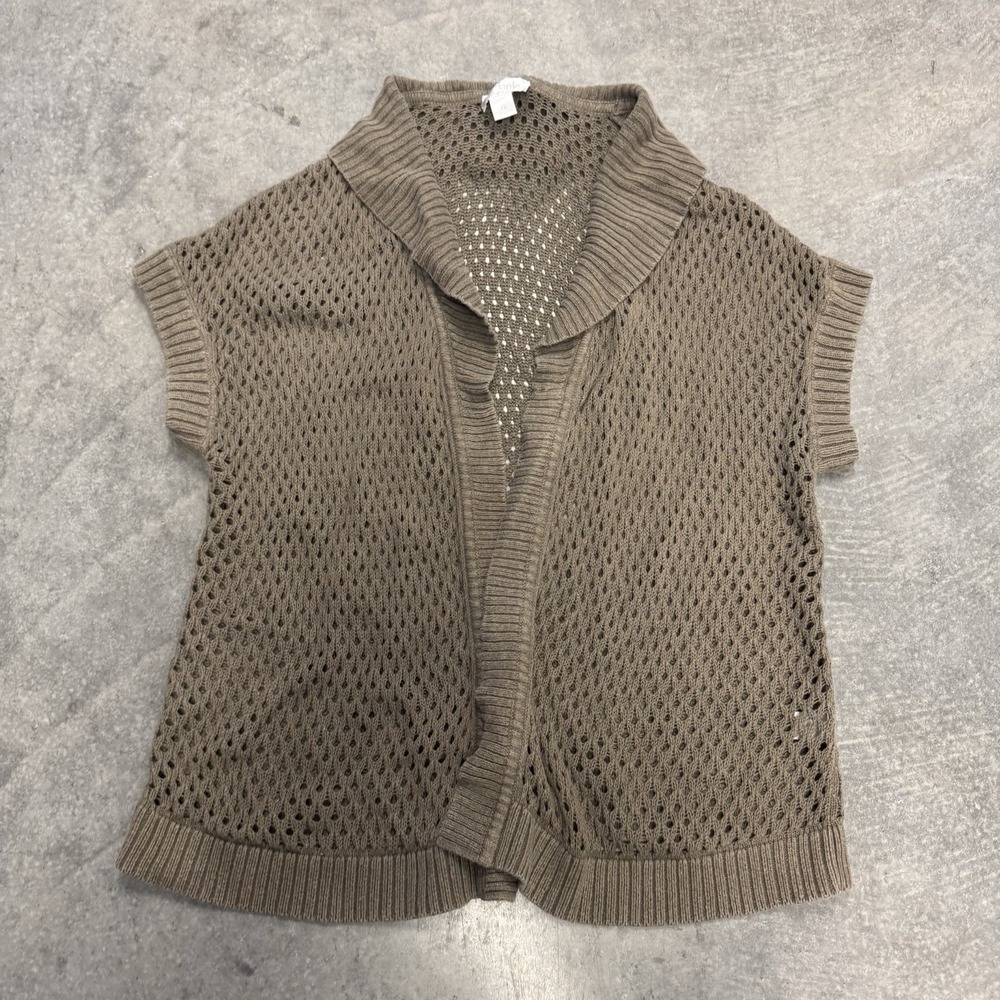 Women's 1X Brown Mesh Short Sleeve Pullover Sweater Layering Earthtone Top Beach